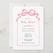 Eenvoudig Roze Bow Meisje Baby shower Kaart (Voorkant)