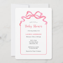 Eenvoudig Roze Bow Meisje Baby shower Kaart