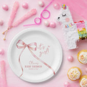 Eenvoudig Roze Bow Meisje Baby shower Papieren Bordje (Feest)