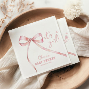 Eenvoudig Roze Bow Meisje Baby shower Servet