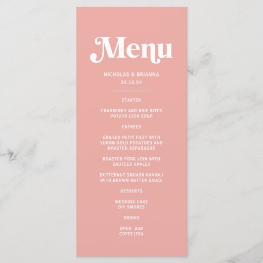 Eenvoudig Roze Bruiloft Menu (Voorkant)