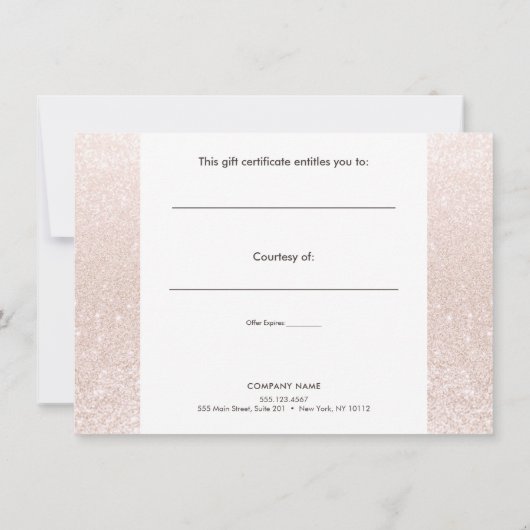 Eenvoudig roze champagne Glitter Gift Certificate (Achterkant)