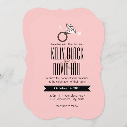 Eenvoudig, roze, diamant Ring Weddenschap Kaart (Voorkant / Achterkant)