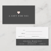 Eenvoudig roze, donkergrijs cadeaubon visitekaartje (Voorkant / Achterkant)