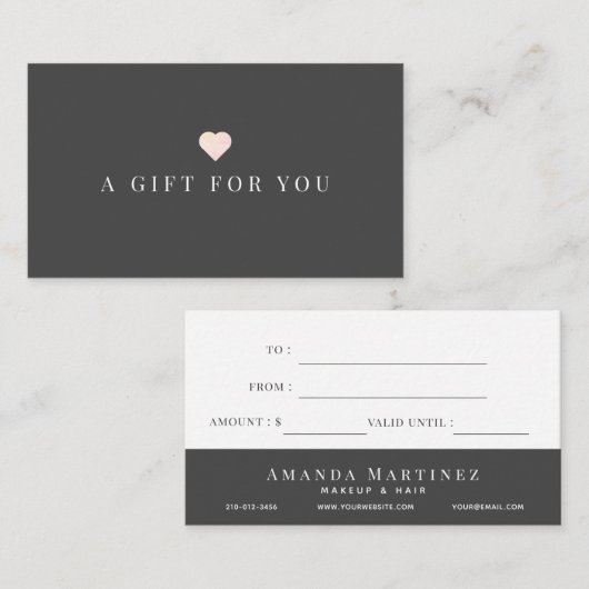 Eenvoudig roze, donkergrijs cadeaubon visitekaartje (Voorkant / Achterkant)