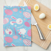 Eenvoudig roze en blauw paaspatroon keukenhanddoek (Quarter Fold)