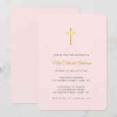 Eenvoudig Roze en Faux goud Kruis Doop Kaart (Voorkant / Achterkant)