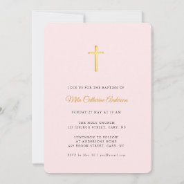 Eenvoudig Roze en Faux goud Kruis Doop Kaart
