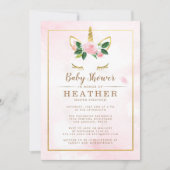 Eenvoudig roze en gouden eenhoorn Baby shower Kaart (Voorkant)