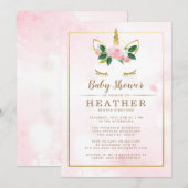 Eenvoudig roze en gouden eenhoorn Baby shower Kaart (Voorkant / Achterkant)