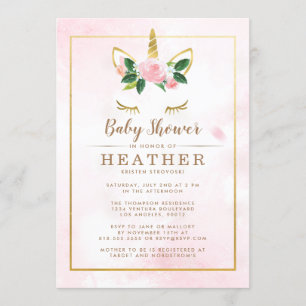 Eenvoudig roze en gouden eenhoorn Baby shower Kaart