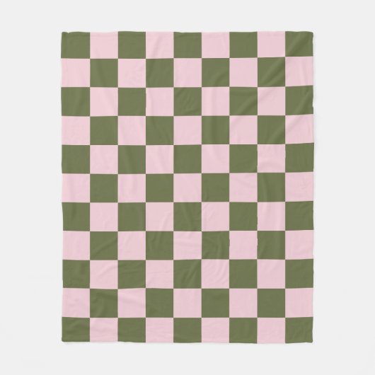 Eenvoudig roze en olijfgroene geruite patroon fleece deken (Voorkant)