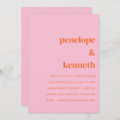 Eenvoudig roze en Oranje moderne bruiloft in één k Kaart (Voorkant / Achterkant)