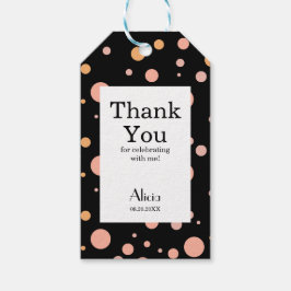 Eenvoudig roze en perzik polka dot zwart dank u cadeaulabel