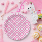 Eenvoudig roze en wit bloemmotief papieren bordje (Feest)