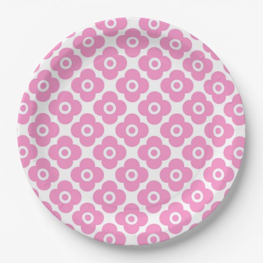 Eenvoudig roze en wit bloemmotief papieren bordje (Voorkant)