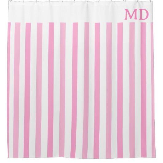 Eenvoudig roze en wit gestreept Initiaal Douchegordijn (Voorkant)