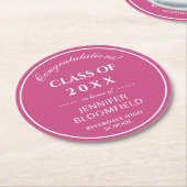 Eenvoudig roze en wit modern Afstuderen Ronde Kartonnen Onderzetter (Gebogen)