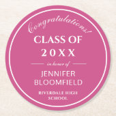 Eenvoudig roze en wit modern Afstuderen Ronde Kartonnen Onderzetter (Voorkant)