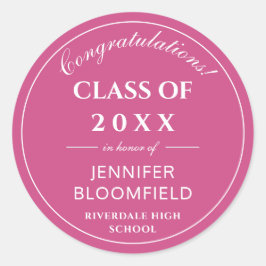 Eenvoudig roze en wit modern Afstuderen Ronde Sticker
