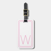 Eenvoudig roze en wit monogram bagagelabel (Voorkant verticaal)