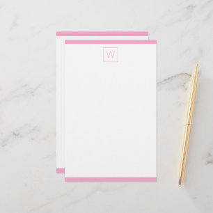Eenvoudig roze en wit monogram briefpapier