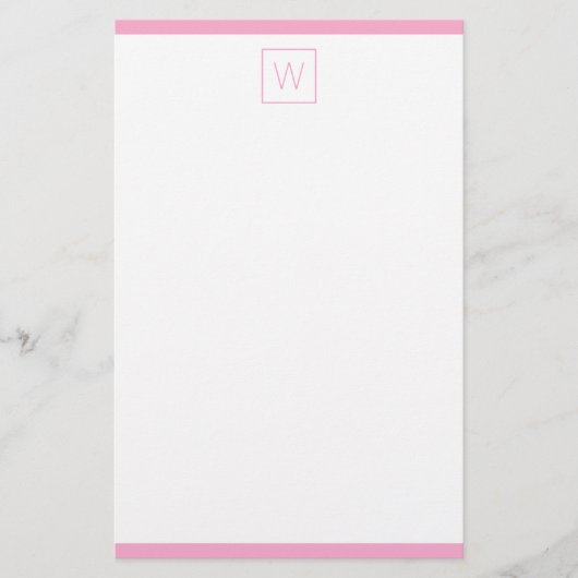 Eenvoudig roze en wit monogram briefpapier (Voorkant)