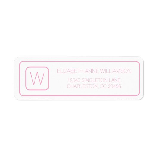 Eenvoudig roze en wit monogram etiket (Voorkant)