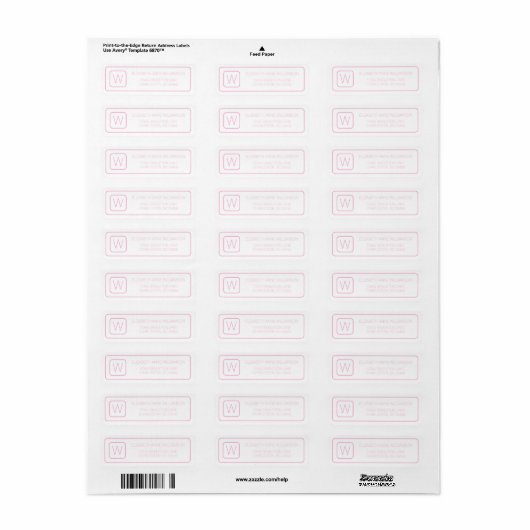 Eenvoudig roze en wit monogram etiket (Full Sheet)