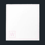 Eenvoudig roze en wit monogram notitieblok<br><div class="desc">Dit monogram notitieblok is voorzien van een eenvoudig en minimaal monogram in roze en wit dat u kunt personaliseren met uw keuze van initiaal. Geweldig voor cadeautassen.</div>