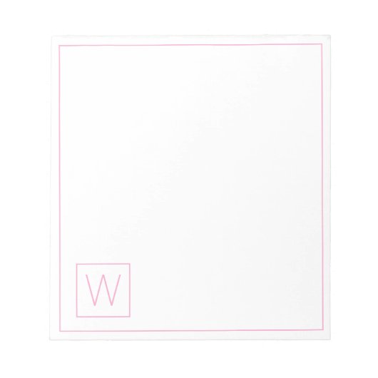 Eenvoudig roze en wit monogram notitieblok (Voorkant)