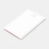 Eenvoudig roze en wit monogram post-it® notes (Schuin)