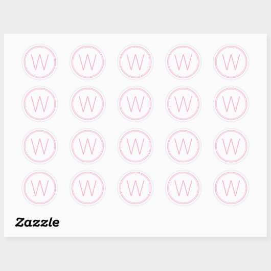 Eenvoudig roze en wit monogram ronde sticker (Vel)