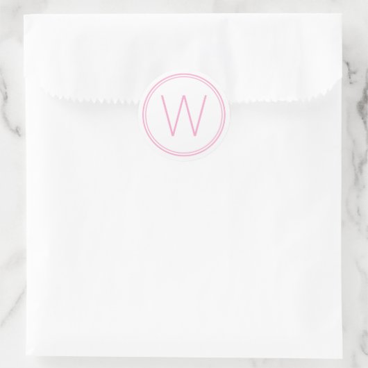 Eenvoudig roze en wit monogram ronde sticker (Tas)