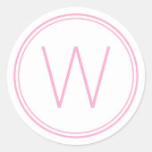 Eenvoudig roze en wit monogram ronde sticker (Voorkant)