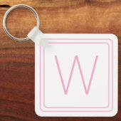 Eenvoudig roze en wit monogram sleutelhanger (Voorkant)