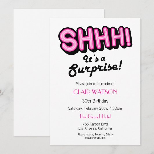 Eenvoudig roze en wit Verrassingsverjaardagsfeest Kaart (Voorkant / Achterkant)