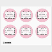 Eenvoudig roze en zwarte moderne pokstift-stippen ronde sticker (Vel)