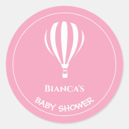 Eenvoudig roze gestreept heteluchtballon Baby show Ronde Sticker