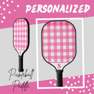 Eenvoudig roze Gingham gepersonaliseerd Pickleball Paddle
