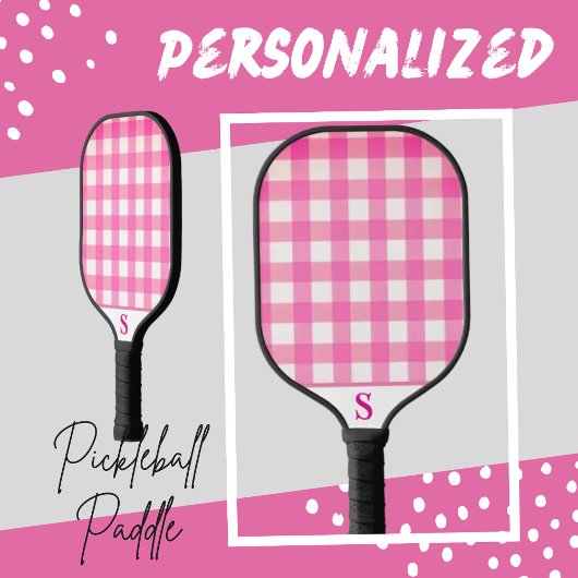 Eenvoudig roze Gingham gepersonaliseerd Pickleball Paddle