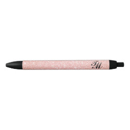 Eenvoudig Roze Glitter Monogram Zwarte Inkt Pen