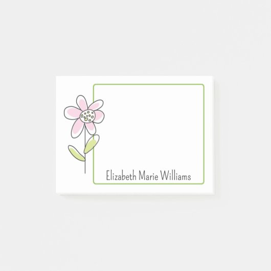 Eenvoudig Roze Groen Bloemen Gepersonaliseerd Post-it® Notes (Voorkant)