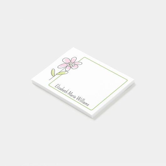 Eenvoudig Roze Groen Bloemen Gepersonaliseerd Post-it® Notes (Schuin)