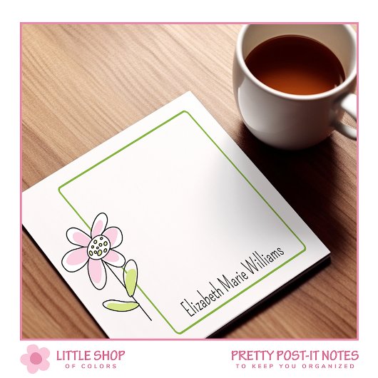 Eenvoudig Roze Groen Bloemen Gepersonaliseerd Post-it® Notes