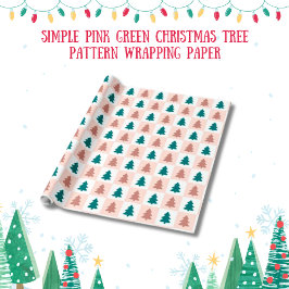 Eenvoudig roze groen kerstboom patroon cadeaupapier