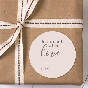 Eenvoudig Roze Handgemaakt met Liefde Ronde Sticker