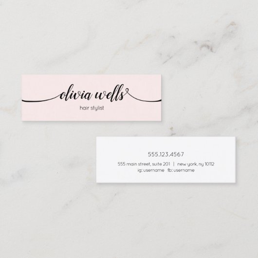 Eenvoudig Roze Handtekening Script Mini Business Mini Visitekaartje (Voorkant / Achterkant)