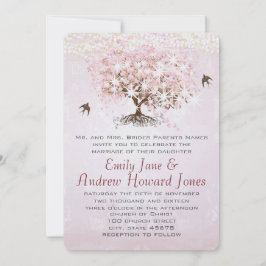 Eenvoudig roze hapje met bomen kaart