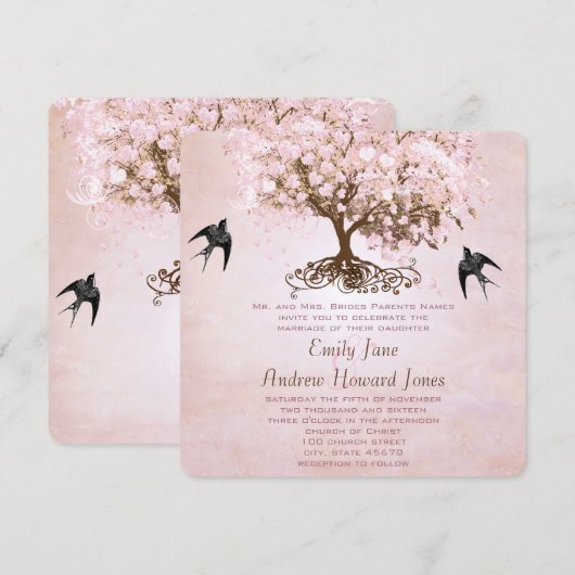 Eenvoudig roze hapje met bomen kaart (Voorkant / Achterkant)